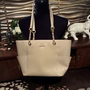 Calvin Klein Beige Tote with Gold Details